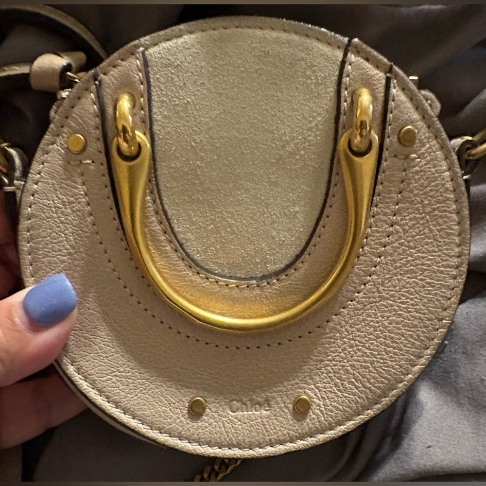 Chloé Mini Round Leather Bag in Beige with Gold Hardware